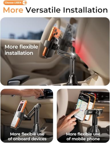 LISEN [Upgraded Version Cup Holder Phone Holder for Car, Universal 360° Adjustable Long Neck Car Phone Mount Golf Cart Truck Jeep, Compatible with iPhone Samsung Google & All 4.0-7.0 '' Phones