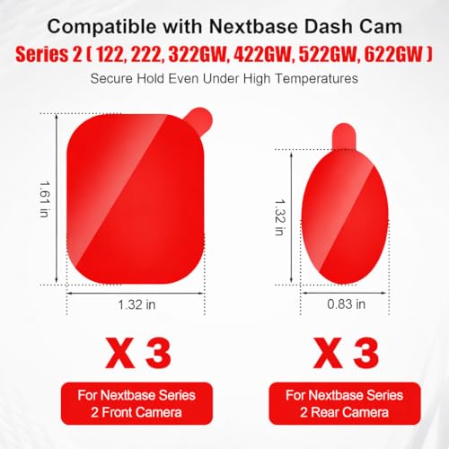 6-Pack Adhesive Pads for Nextbase Dash Cam Series 2 – Compatible with 122, 222, 322GW, 422GW, 522GW, 622GW – Strong Mounting Tape (3 Front + 3 Rear)