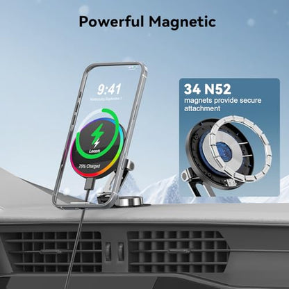 Lecork for Magsafe Car Mount, 15W Magnetic Wireless Charger for iPhone, Magsafe Air Vent Car Holder Charger for iPhone 17 Pro Max/16/15/14 13 12, Samsung S25/S25+/Ultra, RGB LED Design