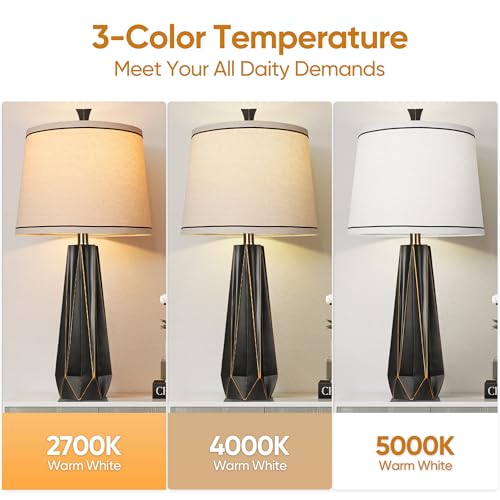 27" Black Gold Rim Resin Table Lamp, Modern Desk Lamps, 3 Color Temperature - color: Black with Gold Rim