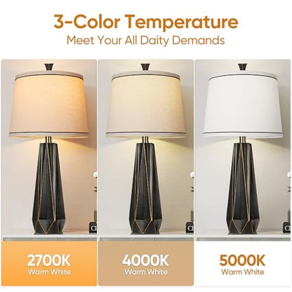 27" Black Gold Rim Resin Table Lamp, Modern Desk Lamps, 3 Color Temperature - color: Black with Gold Rim