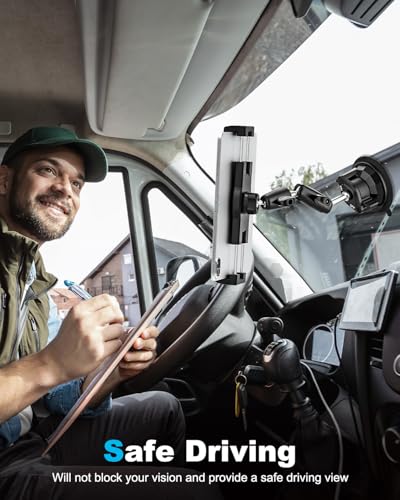 Dashboard Windshield Car Tablet Holder, Strong Suction Cup - [Foldable Phone Friendly] Truck Car Tablet Mount with 360° Metal Arm for Samasung Tabs, Galaxy Fold 7 6 5 4 3 2, Google Pixel, iPad, iPhone