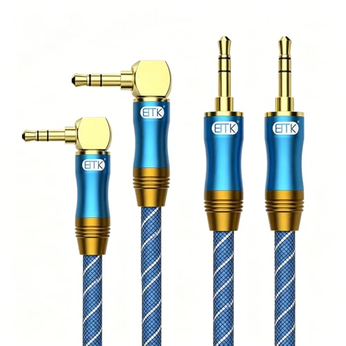 EMK 90 Degree Right Angle Aux Cable - [24K Gold-Plated,Sound Quality] Audio Stereo Male to Male Cable (6.6FT/2M-2PCS) - size: 6.6FT/2M-2PCS
