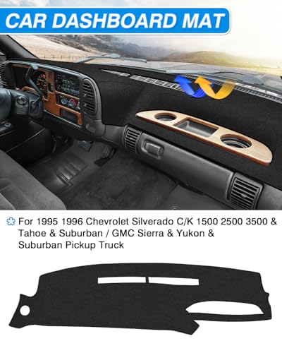 CARTIST Dash Cover Fit for 1995 1996 Chevy Chevrolet Silverado C/K 1500 2500 3500&Tahoe&Suburban/GMC Sierra&Yukon Pickup Truck Dashboard Cover Mat Non-Slip Carpet Sunshield Glare UV Rays Protector - size: 68.50*18.50(Silverado&Tahoe 95-96)