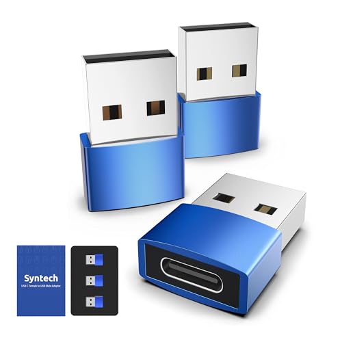 Syntech USB C to USB Adapter 3-Pack, Female to Male Converter, Aluminum - color: Blue