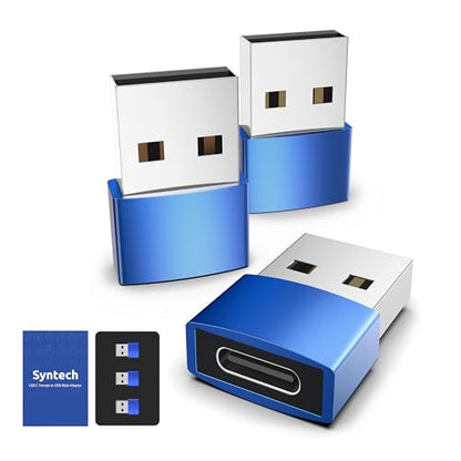 Syntech USB C to USB Adapter 3-Pack, Female to Male Converter, Aluminum - color: Blue