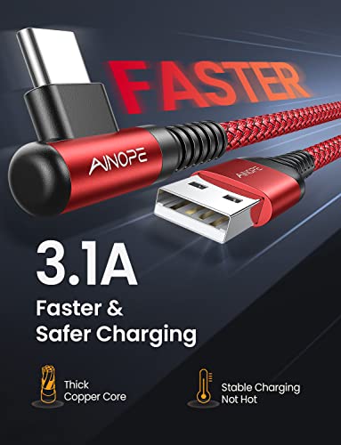 AINOPE USB C to USB Cable [4-Pack 10/6.6/3.3/3.3ft] 3.1A USB Fast Charge Right Angle, Resistant Nylon Braided USB C Charging Cable Compatible with Galaxy S21 S20 Plus, Note 20 10 9, Moto - color: Red, size: 3.3FT+3.3FT+6.6FT+10FT