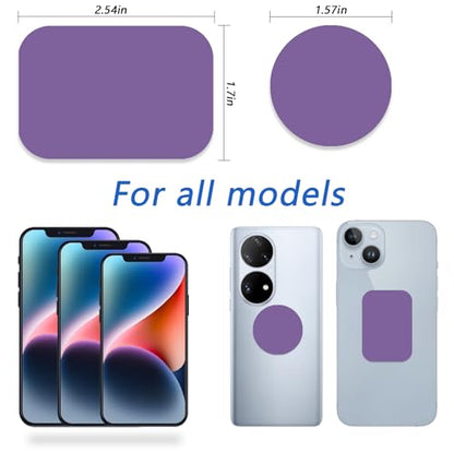Phone Magnets for Back of Phone, Universal Metal Plates, 2 Rectangular and 2 Round with Adhesive, car Phone Magnets (Purple) - color: A Purple