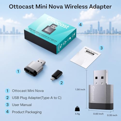OTTOCAST Mini Nova Wireless CarPlay & Android Auto Plug & Play Adapter