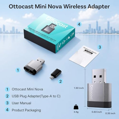OTTOCAST Mini Nova Wireless CarPlay & Android Auto Plug & Play Adapter