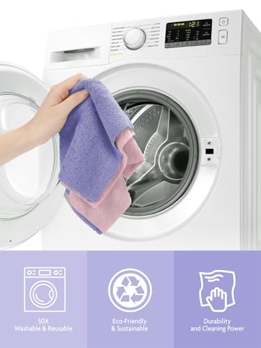 Fantasticlean Microfiber Cleaning Cloth Roll- 60 Sheets,12" (Pink,Lavender) - color: Lavender and Pink, size: 60 pack