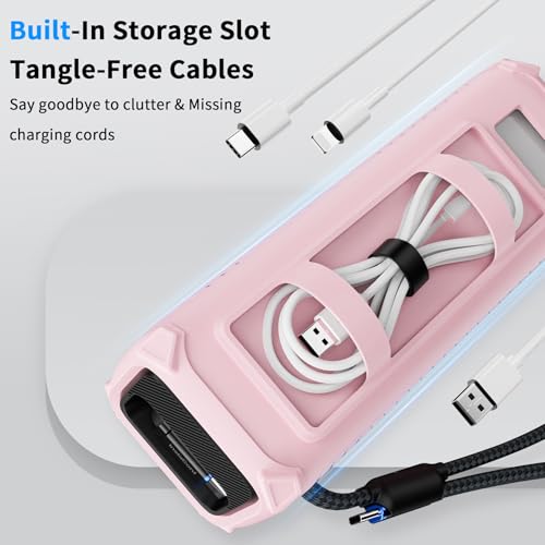 YWXTW Silicone Case for Anker Laptop Power Bank (25,000mAh/165W) - Shockproof Drop-Resistant, Built-in Cable Storage | Non-Slip Grip, Hidden Dust Plug Protective Cover for Anker Power Bank 165w - color: Light pink