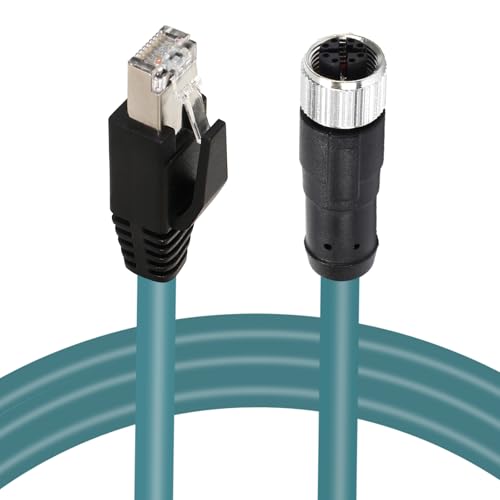 M12 X-Code 8 Pin Industrial Ethernet Cable, IP67 Waterproof Shielded Sensor Cable, Male to Female High-Flex Aviation Connector for Cognex Camera, PLC, Automation System - color: Female X-8pin to male RJ45, size: 1m