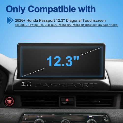 Anti-Glare Matte 2026 Passport Screen Protector, for Honda Passport (RTL/RTL Towing/RTL Blackout/TrailSport/Blackout/Elite),9H Tempered Glass 2026 Passport Accessories HD&Anti-Fingerprint 12.3"