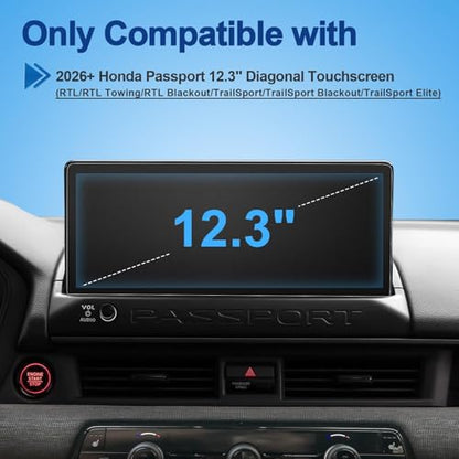 Anti-Glare Matte 2026 Passport Screen Protector, for Honda Passport (RTL/RTL Towing/RTL Blackout/TrailSport/Blackout/Elite),9H Tempered Glass 2026 Passport Accessories HD&Anti-Fingerprint 12.3"