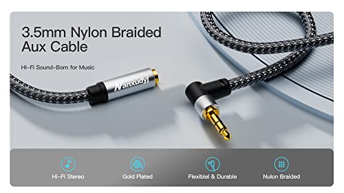 3.5mm Male to Female 20ft/6M Right Angle Stereo Audio Extension Cable Nylon Braid 90 Degree AUX Extension Cable Nanxudyj Compatible with Headphone, Smartphones, Tablets, Media Players. - size: 20 ft