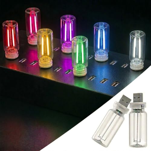 7pcs USB Interior Car Lights, Retro Plug-in Night Light with Touch Adjustment, LED Mini Portable Dimmable Bulb, Glass Bottle Lamp for Automotive Vehicle Bedroom Holiday Atmosphere Decoration, 7 Colors