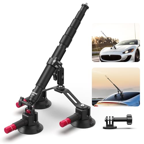 NEEWER Triple Suction Cup Car Mount Compatible with Insta360 X5 X4 GoPro DJI OSMO 360 Cameras, Quick Release Outside Windshield Magic Arm Mount Kit with 2 in 1 Extension Pole/Selfie Stick, CA065 - style: CA065