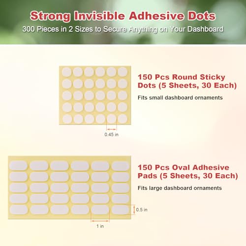 300-Piece Double-Sided Mounting Dots for Car Dashboard Decor & Ornaments, 2 Sizes Fit Small & Large Accessories, Secure Hold, Easy Removal