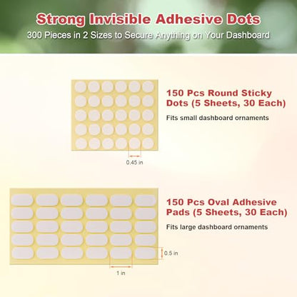 300-Piece Double-Sided Mounting Dots for Car Dashboard Decor & Ornaments, 2 Sizes Fit Small & Large Accessories, Secure Hold, Easy Removal