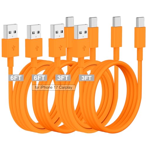 Car Carplay Cable for iPhone 17 16 15 Charger Cord,3/3/6/6FT USB A to USB C Cable for iPhone 17 Pro Max/16 Pro/15 Plus Charger,USB C Car Charger for Apple 17 Air/16 Pro Max/16e/15/iPad Pro-Orange - color: Orange, size: 3FT+3FT+6FT+6FT