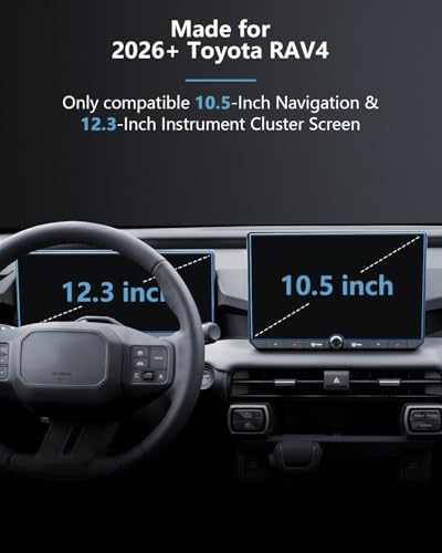 SKTU (2Pcs) 2026 RAV4 Screen Protector for 2026+ Toyota RAV4 (LE/SE/XLE Premium/Woodland) 10.5-Inch Infotainment & 12.3-Inch Instrument Cluster Screen Toyota RAV4 2026 Accessories 2026 RAV4 Tempered Glass Screen Protective Film [9H Hardness, Ultra HD, Ant