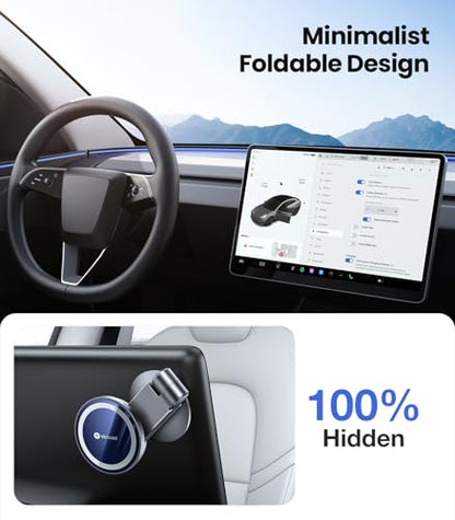 VICSEED Tesla Phone Mount【Strongest Magnet Power】 Foldable Hidden Tesla Phone Holder Fit for All Phones, Tesla Model 3/Y/Cybertruck Accessories, Tesla Model 3 Model Y for MagSafe Car Mount - Blue - color: Deep Blue