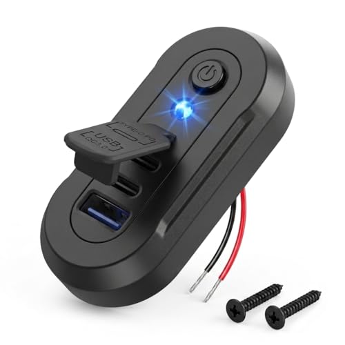 12V USB Outlet with On/Off Switch, 3-Port Fast Car Charger Socket, Dual PD 30W USB-C & QC3.0, RV Marine Boat USB Panel Mount Charger with LED Indicator for Truck ATV Camper