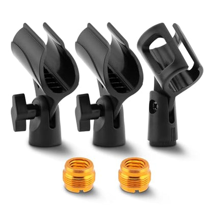 3 pcs Universal Microphone Clip Holder, Adjustable Mic Holder for Stand with 2 pcs 5/8" Male to 3/8" Female Screw Adapter for Wired Wireless Microphone Stand(black)