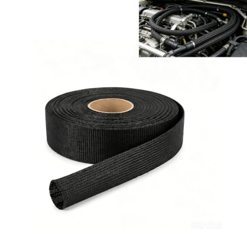 Heat Shield Hose Sleeve, 14mm Nylon Braided Wire Harness Wrap, 10 FT Wear Resistant Adjustable Cable Protection Cover for Fuel Line Brake Line Wiring, Universal for Most Cars (Black) - color: Black #14mm