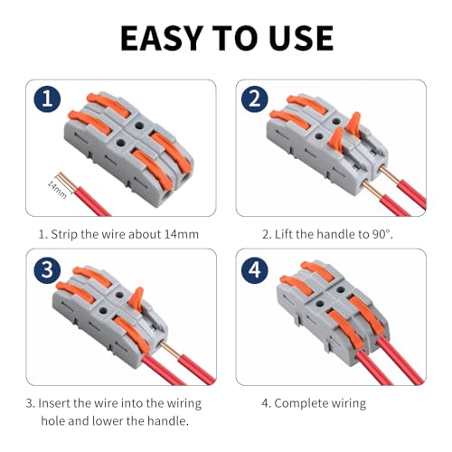 50Pcs Lever Type Wire nut connectors Compact PA66 Splicing Terminal Blocks Suitable for Tool-Free Quick Connections in Household Industrial Control and Automotive Wiring