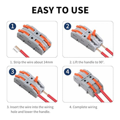 50Pcs Lever Type Wire nut connectors Compact PA66 Splicing Terminal Blocks Suitable for Tool-Free Quick Connections in Household Industrial Control and Automotive Wiring