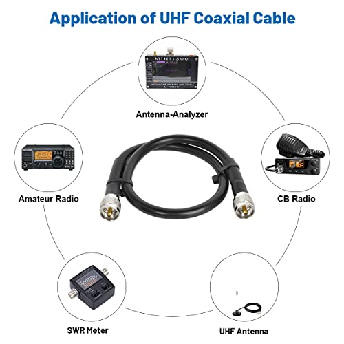 MOOKEERF CB Coax Cable - RG213 Coaxial UHF Male to Male 2FT Low Loss RG-213 UHF Cable for Ham Radio/VHF Radio/SWR Meter/Antenna Analyzer - size: 2FT
