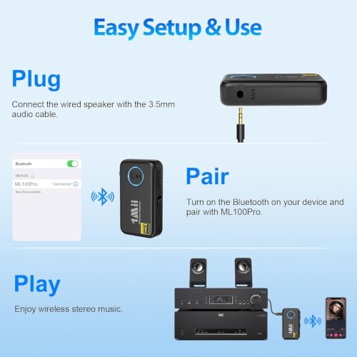 1Mii LDAC Bluetooth Aux Adapter for Car, Bluetooth Car Receiver - style: ML100Pro (Upgrade)