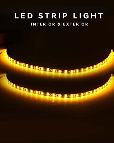 Keiurot 12V Led Light Strip for Cars 24Inch Connectable & Waterproof, 4Pack - color: Yellow Led Strip 24" Connectable