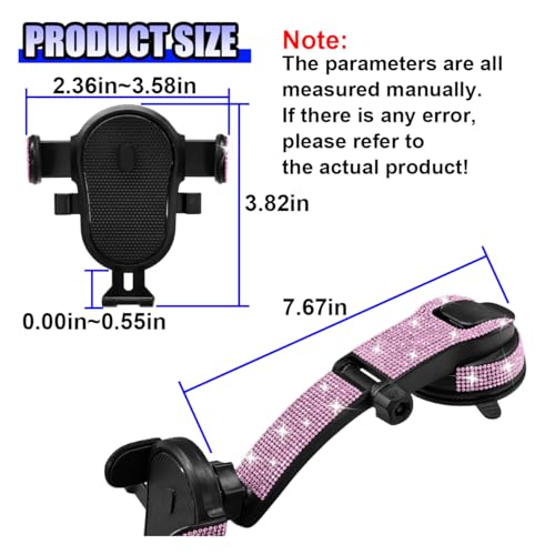 YoRise Bling Car Phone Holder, Rhinestone 360° Rotatable Auto Smartphone Stand with Adjustable Arm & Suction Cup Base, Vehicle Cellphone Bracket for Most Cars Windshield & Dashboard (Pink) - color: Pink