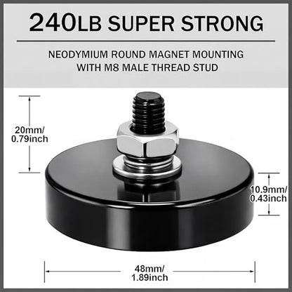 Flutesan 4 PC Strong Round Mounting Magnet with Bolt, 1.89"-200lb-m8 Black - color: Black, size: 1.89in-240lb-m8