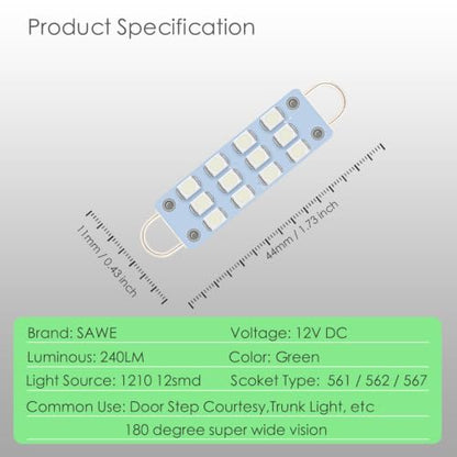 561 Led Bulb Green 44mm Rigid Loop for Map Trunk Light 562 567 8pcs - color: Green, size: Pack of 8