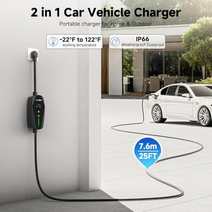 Level 2 EV Charger 32Amp with Smart APP Control - 240V NEMA 14-50 Plug 25ft Cable, Indoor/Outdoor Portable Electric Vehicle Charging Station - Compatible with J1772 Connector Fast Charging for Home - size: 32A