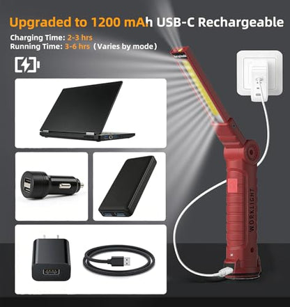 Rechargeable Work Light for Mechanics, Tool Fathers Day Dad Gifts for Men - color: Red