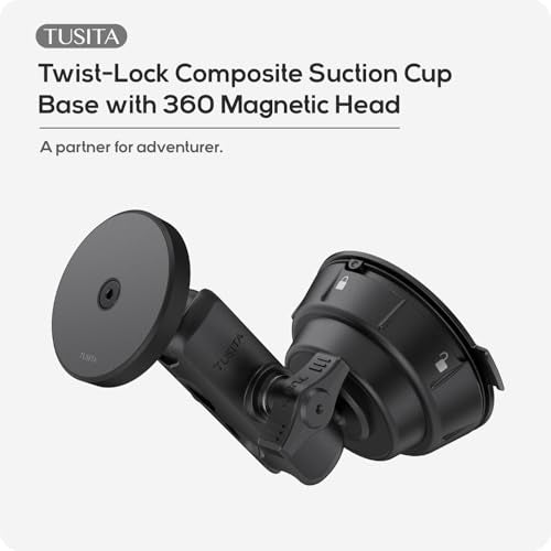 TUSITA Magnetic Car Phone Holder - Twist Lock Suction Cup Base with Double Socket Arm Compatible with Magsafe