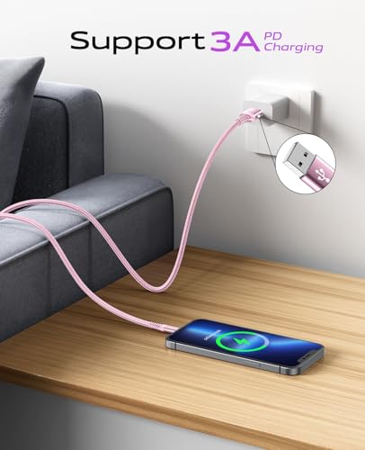 USB C Cable Fast Charging, 2Pack 6FT USB A to USB C Cable, Upgraded Extra - color: Pink, size: 6FT, style: USB A to USB C