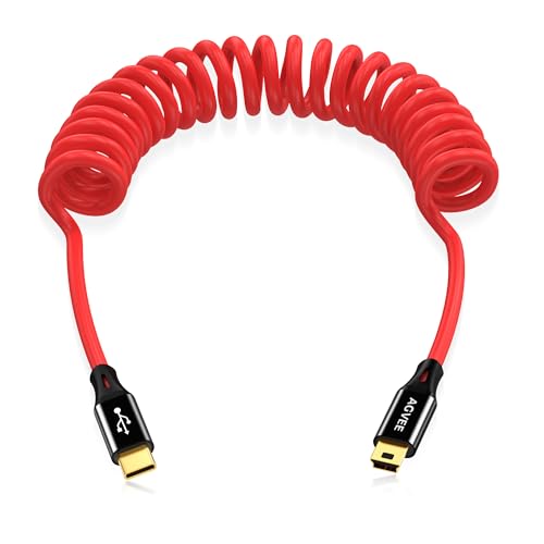 AGVEE 3ft Coiled USB-C to Mini USB Cable, [USB-IF Certified] - color: Red, size: 3ft, style: USB-C