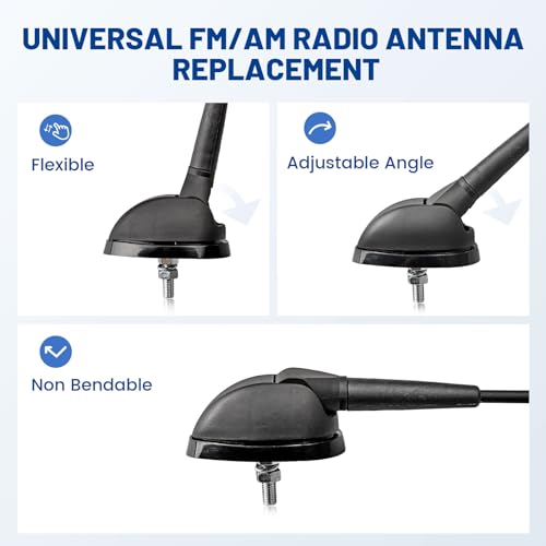 Anina 23cm (9 Inch) AM/FM Universal Short Antenna for Car Truck Motorcycle Boat, M6 Screw Top/Side Mount Replacement Radio Aerial Mast with 60° Adjustable Base & 2M Cable, Black