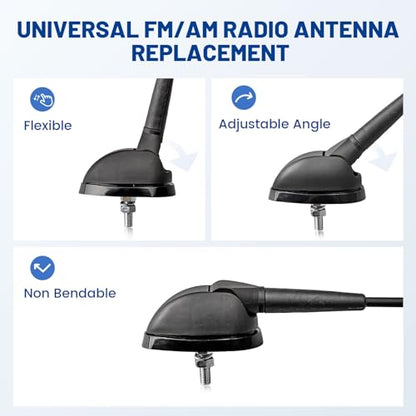 Anina 23cm (9 Inch) AM/FM Universal Short Antenna for Car Truck Motorcycle Boat, M6 Screw Top/Side Mount Replacement Radio Aerial Mast with 60° Adjustable Base & 2M Cable, Black