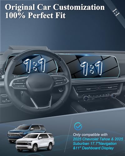 BIBIBO Upgraded 4Pcs 2025 Chevy Tahoe Screen Protector for 2025 2026 ChevyTahoe & 2025 2026 Suburban 17.7" Navigation &11" Dashboard Display Anti Glare& Scratch Ultra-Clear