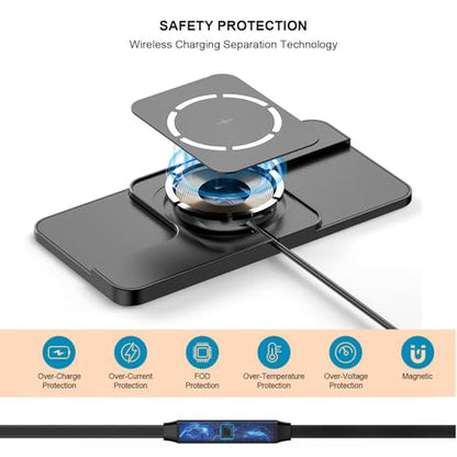 Wireless Charger Car Magnetic Charging pad Fast Wireless Phone Charger Cell Phone Cordless Charging mat Compatible with iPhone 16/15/14/13/12, Airpods Earbuds(C11MAG)