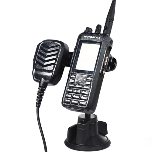 Dual-Device Car Mount, Suction Cup Rotatable Radio/Mic Holder, 360° Adjustable Anti-Slip Dashboard/Windshield Mount for BaoFeng Kenwood Yaesu Motorola Quansheng Retevis Radio