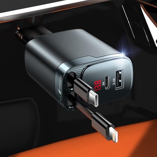 84W Retractable Car Charger, 4-in-1 Car Charger Adapter USB C Fast Charge - size: 1 Pack