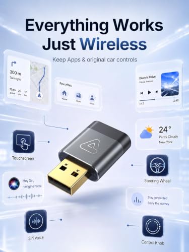Wireless CarPlay & Android Auto Dongle for Digital Media Receivers Gray - color: Gray